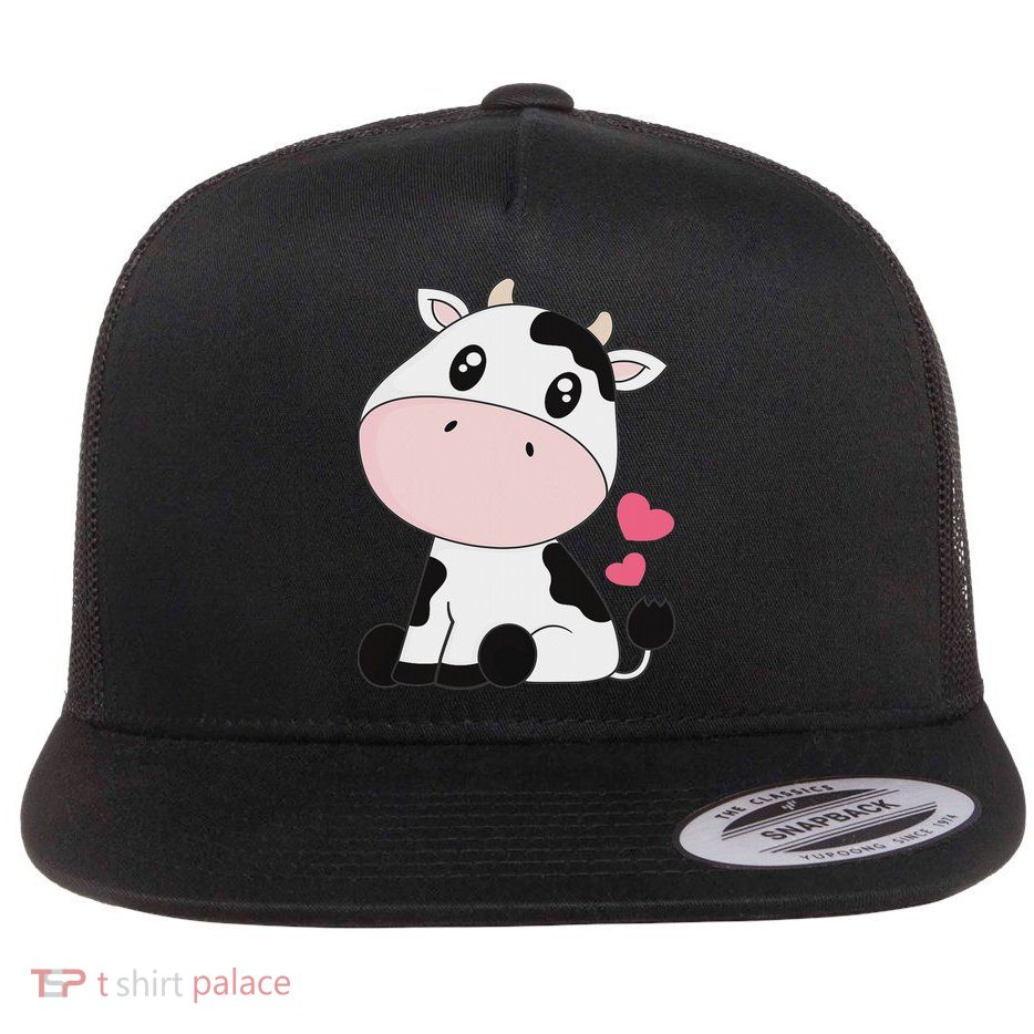 Cute Kawaii Cow Print Cow Animal Women Flat Bill Trucker Hat