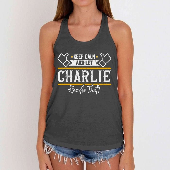 Charlie Keep Calm And Let Charlie Handle That Women's Knotted Racerback Tank