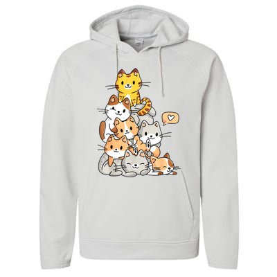 Cute Kawaii Cat Kitty Meowtain Cats Pile Chibi Women Girls Performance Fleece Hoodie