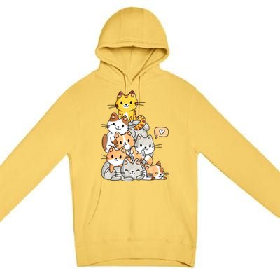 Cute Kawaii Cat Kitty Meowtain Cats Pile Chibi Women Girls Premium Pullover Hoodie