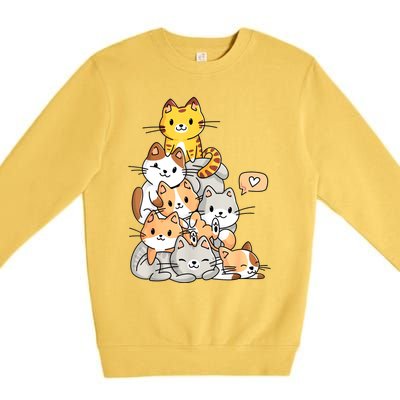 Cute Kawaii Cat Kitty Meowtain Cats Pile Chibi Women Girls Premium Crewneck Sweatshirt