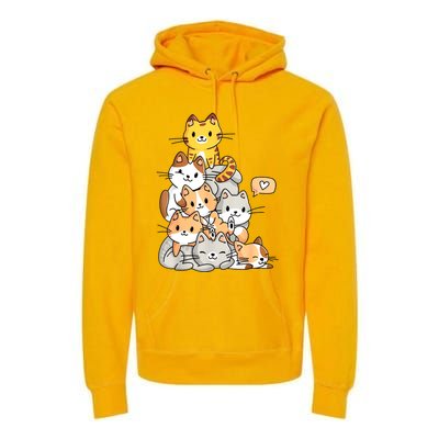 Cute Kawaii Cat Kitty Meowtain Cats Pile Chibi Women Girls Premium Hoodie