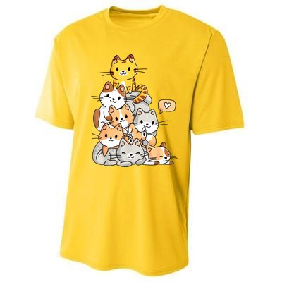 Cute Kawaii Cat Kitty Meowtain Cats Pile Chibi Women Girls Performance Sprint T-Shirt