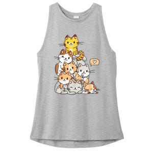 Cute Kawaii Cat Kitty Meowtain Cats Pile Chibi Women Girls Ladies PosiCharge Tri-Blend Wicking Tank