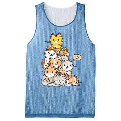 Cute Kawaii Cat Kitty Meowtain Cats Pile Chibi Women Girls Mesh Reversible Basketball Jersey Tank