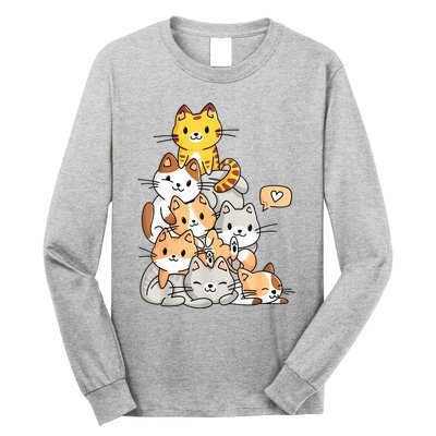 Cute Kawaii Cat Kitty Meowtain Cats Pile Chibi Women Girls Long Sleeve Shirt