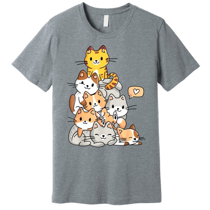 Cute Kawaii Cat Kitty Meowtain Cats Pile Chibi Women Girls Premium T-Shirt