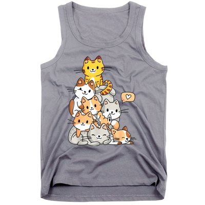 Cute Kawaii Cat Kitty Meowtain Cats Pile Chibi Women Girls Tank Top