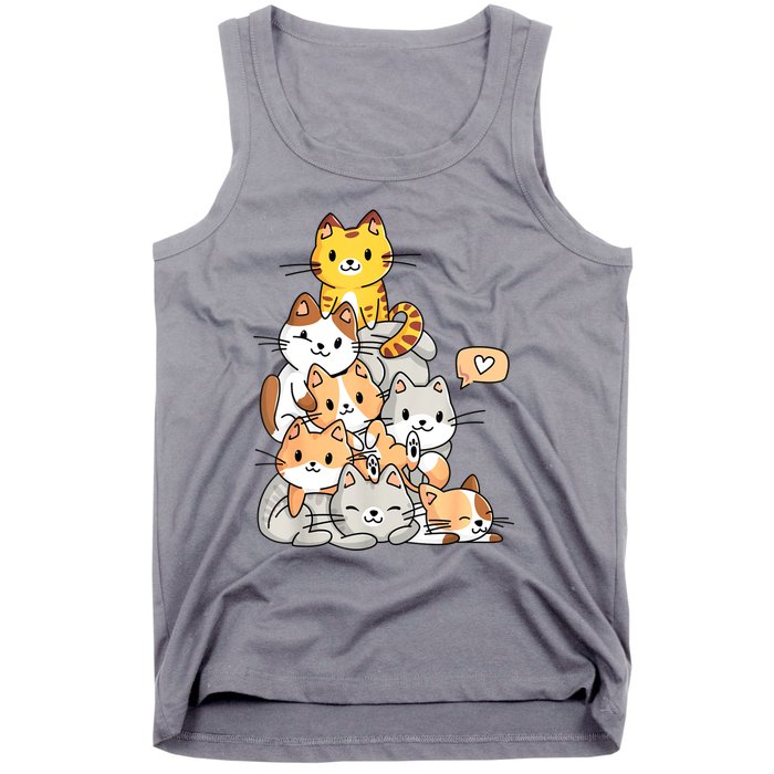 Cute Kawaii Cat Kitty Meowtain Cats Pile Chibi Women Girls Tank Top