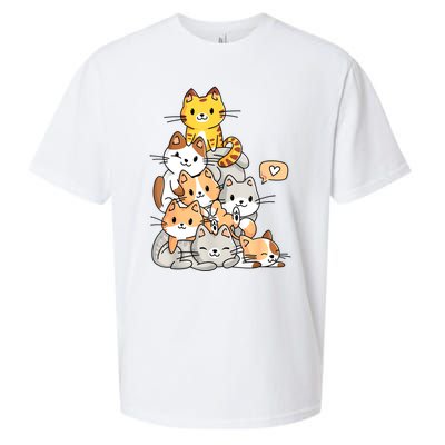 Cute Kawaii Cat Kitty Meowtain Cats Pile Chibi Women Girls Sueded Cloud Jersey T-Shirt