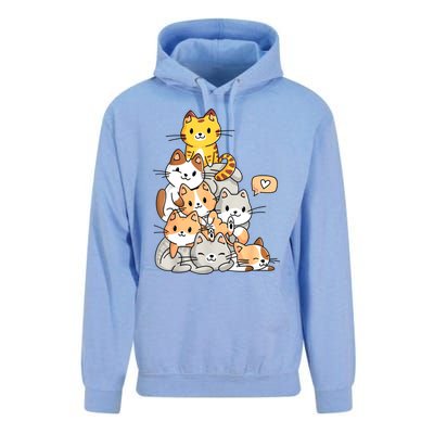 Cute Kawaii Cat Kitty Meowtain Cats Pile Chibi Women Girls Unisex Surf Hoodie