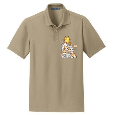 Cute Kawaii Cat Kitty Meowtain Cats Pile Chibi Women Girls Dry Zone Grid Polo