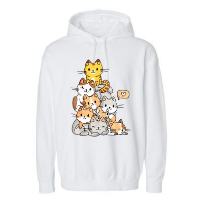 Cute Kawaii Cat Kitty Meowtain Cats Pile Chibi Women Girls Garment-Dyed Fleece Hoodie