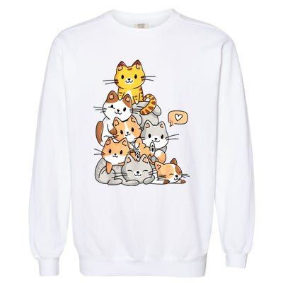 Cute Kawaii Cat Kitty Meowtain Cats Pile Chibi Women Girls Garment-Dyed Sweatshirt