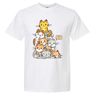 Cute Kawaii Cat Kitty Meowtain Cats Pile Chibi Women Girls Garment-Dyed Heavyweight T-Shirt