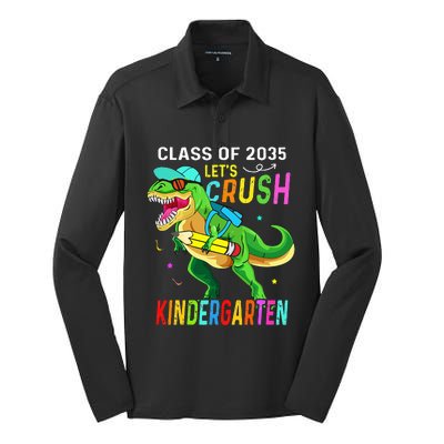 Crush Kindergarten class 2035 back to school dinosaur Silk Touch Performance Long Sleeve Polo