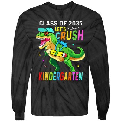 Crush Kindergarten class 2035 back to school dinosaur Tie-Dye Long Sleeve Shirt