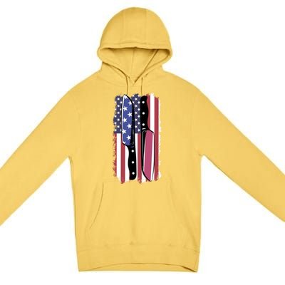 Chef Knife Cooking Kitchen American Flag Cute Gift Premium Pullover Hoodie