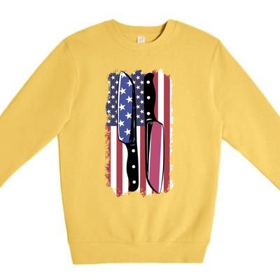 Chef Knife Cooking Kitchen American Flag Cute Gift Premium Crewneck Sweatshirt