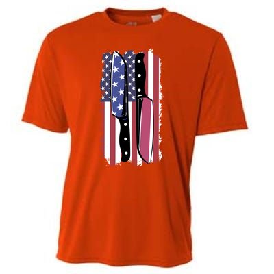 Chef Knife Cooking Kitchen American Flag Cute Gift Cooling Performance Crew T-Shirt