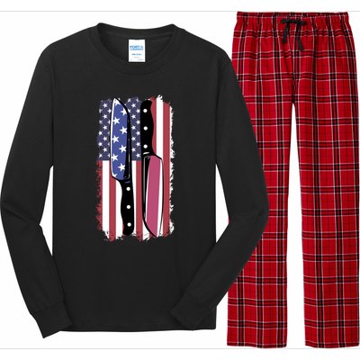 Chef Knife Cooking Kitchen American Flag Cute Gift Long Sleeve Pajama Set