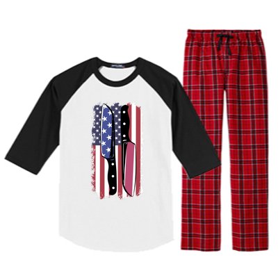 Chef Knife Cooking Kitchen American Flag Cute Gift Raglan Sleeve Pajama Set