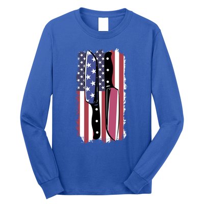 Chef Knife Cooking Kitchen American Flag Cute Gift Long Sleeve Shirt