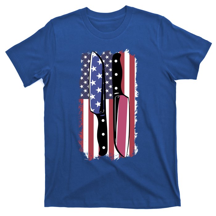 Chef Knife Cooking Kitchen American Flag Cute Gift T-Shirt