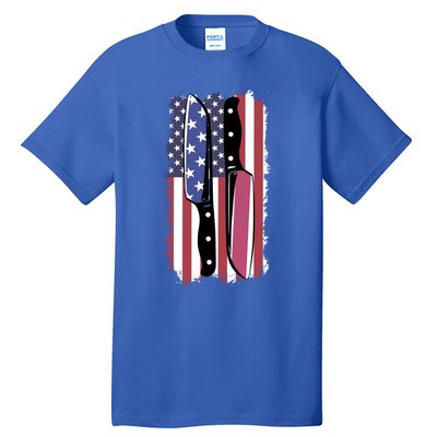 Chef Knife Cooking Kitchen American Flag Cute Gift Tall T-Shirt