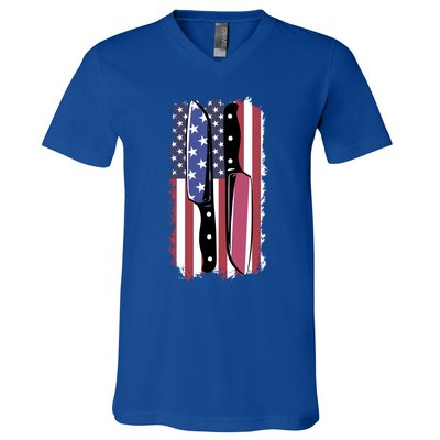 Chef Knife Cooking Kitchen American Flag Cute Gift V-Neck T-Shirt