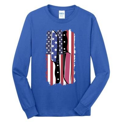 Chef Knife Cooking Kitchen American Flag Cute Gift Tall Long Sleeve T-Shirt