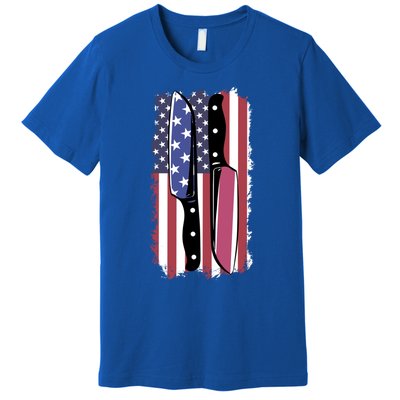 Chef Knife Cooking Kitchen American Flag Cute Gift Premium T-Shirt