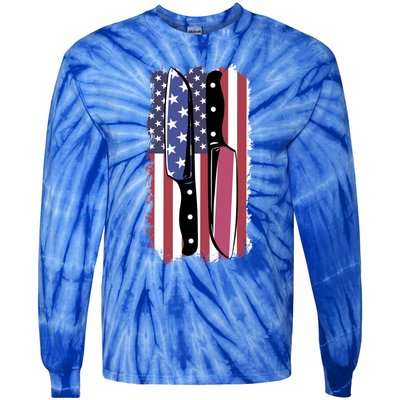 Chef Knife Cooking Kitchen American Flag Cute Gift Tie-Dye Long Sleeve Shirt