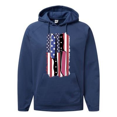 Chef Knife Cooking Kitchen American Flag Cute Gift Performance Fleece Hoodie