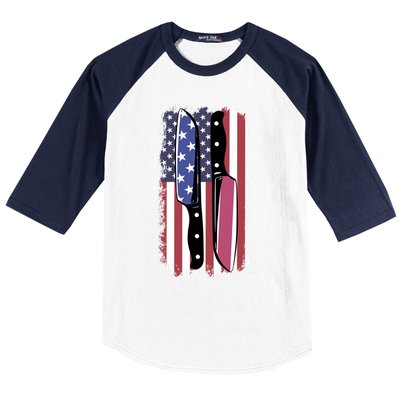 Chef Knife Cooking Kitchen American Flag Cute Gift Baseball Sleeve Shirt