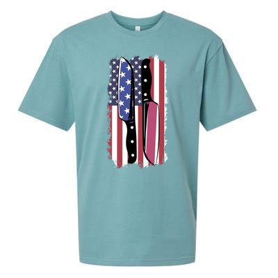 Chef Knife Cooking Kitchen American Flag Cute Gift Sueded Cloud Jersey T-Shirt