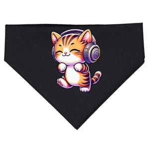 Cute Kitten Cat Music Lovers I Love Cats I Love Music USA-Made Doggie Bandana