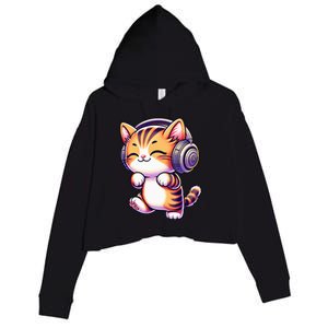 Cute Kitten Cat Music Lovers I Love Cats I Love Music Crop Fleece Hoodie