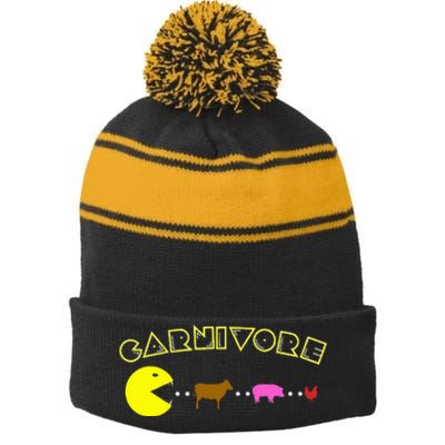 Carnivore Keto Diet Meat Eater Stripe Pom Pom Beanie