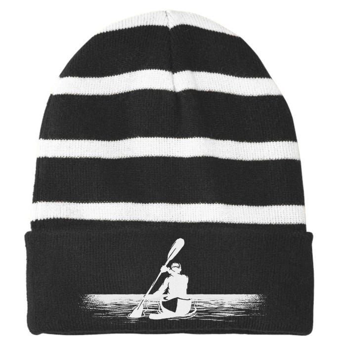 Cool Kayak Design Kayaker Kayak Boat Kayaking Striped Beanie with Solid Band