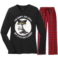 Cat Kitten Did I Roll My Eyes Out Loud Funny Sarcastic Women's Long Sleeve Flannel Pajama Set 