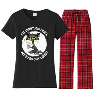 Cat Kitten Did I Roll My Eyes Out Loud Funny Sarcastic Women's Flannel Pajama Set