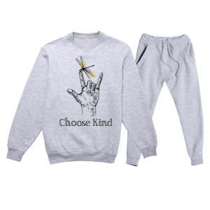 Choose Kind Dragonfly I Love You ASL Sign Language Deaf Premium Crewneck Sweatsuit Set