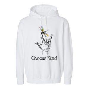 Choose Kind Dragonfly I Love You ASL Sign Language Deaf Garment-Dyed Fleece Hoodie