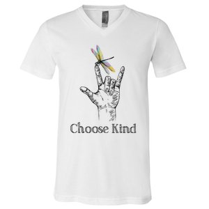 Choose Kind Dragonfly I Love You ASL Sign Language Deaf V-Neck T-Shirt