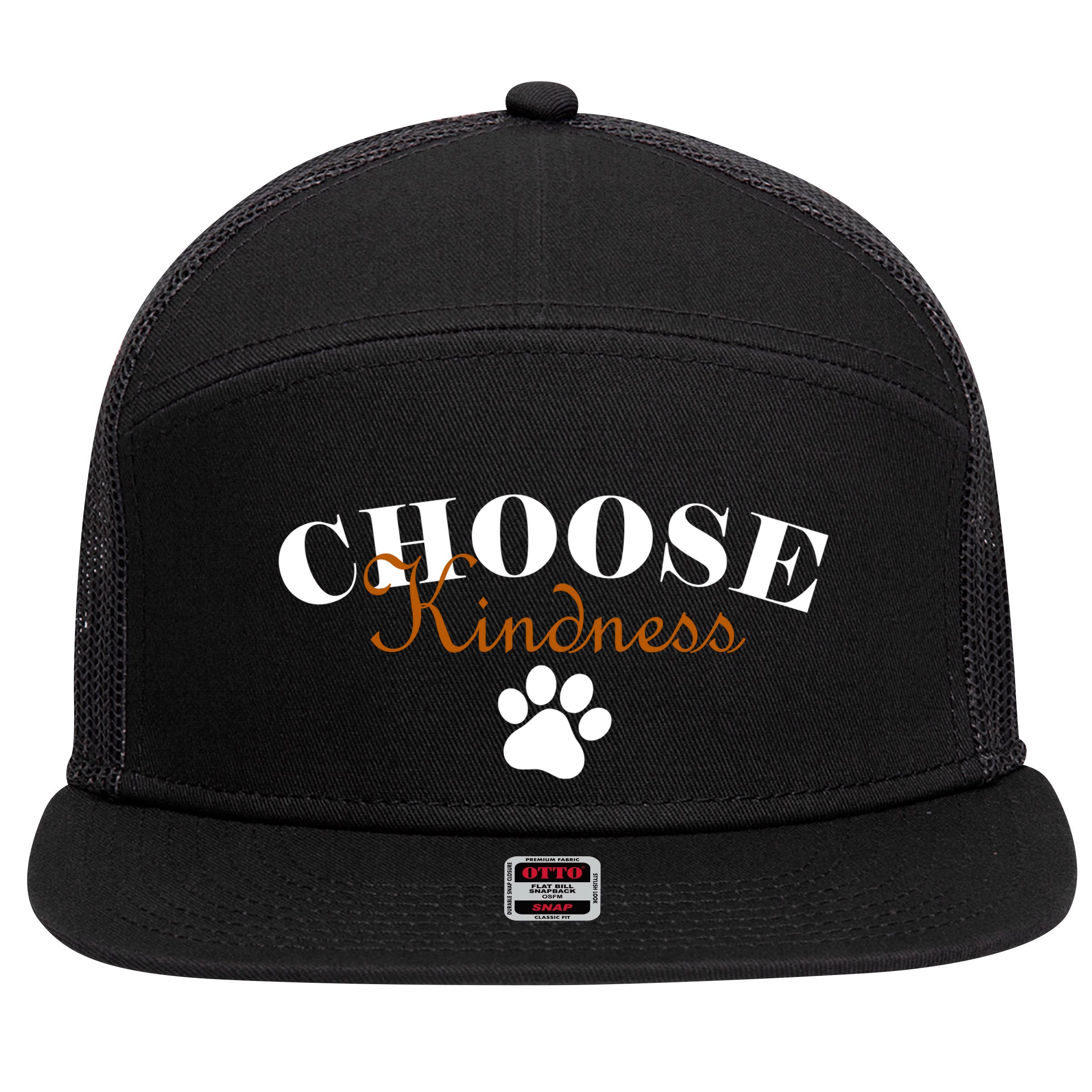 Choose Kindness Dog Paw Print 7 Panel Mesh Trucker Snapback Hat