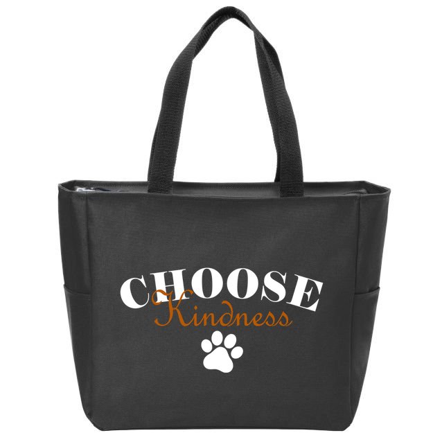 Choose Kindness Dog Paw Print Zip Tote Bag