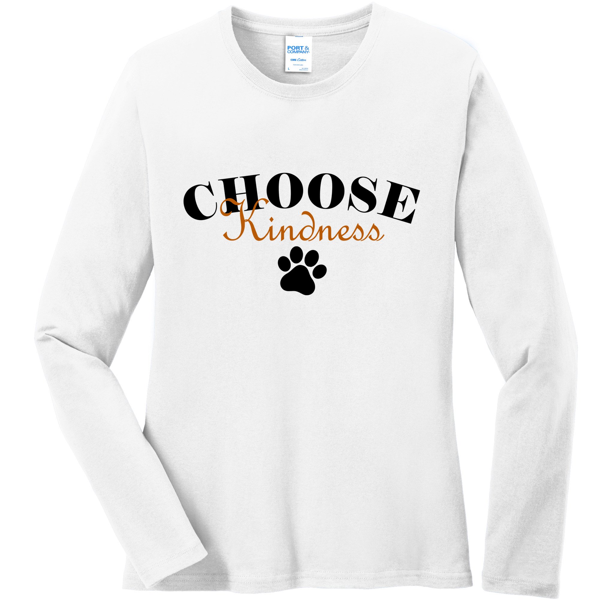 Choose Kindness Dog Paw Print Ladies Long Sleeve Shirt