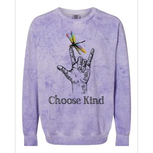 Choose Kind Dragonfly I Love You ASL Sign Language Deaf Gift Colorblast Crewneck Sweatshirt