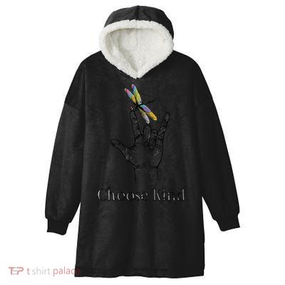 Choose Kind Dragonfly I Love You ASL Sign Language Deaf Gift Hooded Wearable Blanket